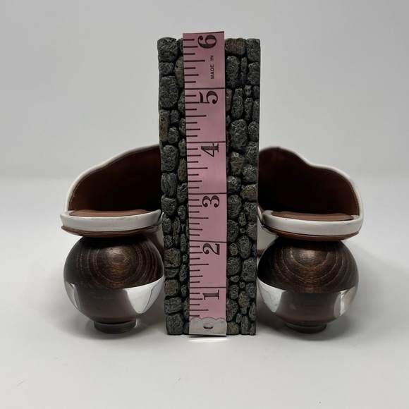 Neous White Leather Ball Heel Square Toe Mules Size 38 Women’s - Picture 9 of 10